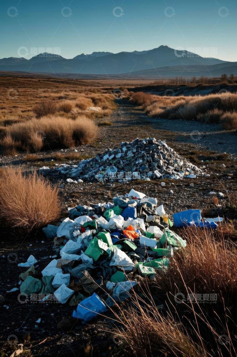 高清大图下载【趣麦麦图】荒野中的垃圾堆积场景