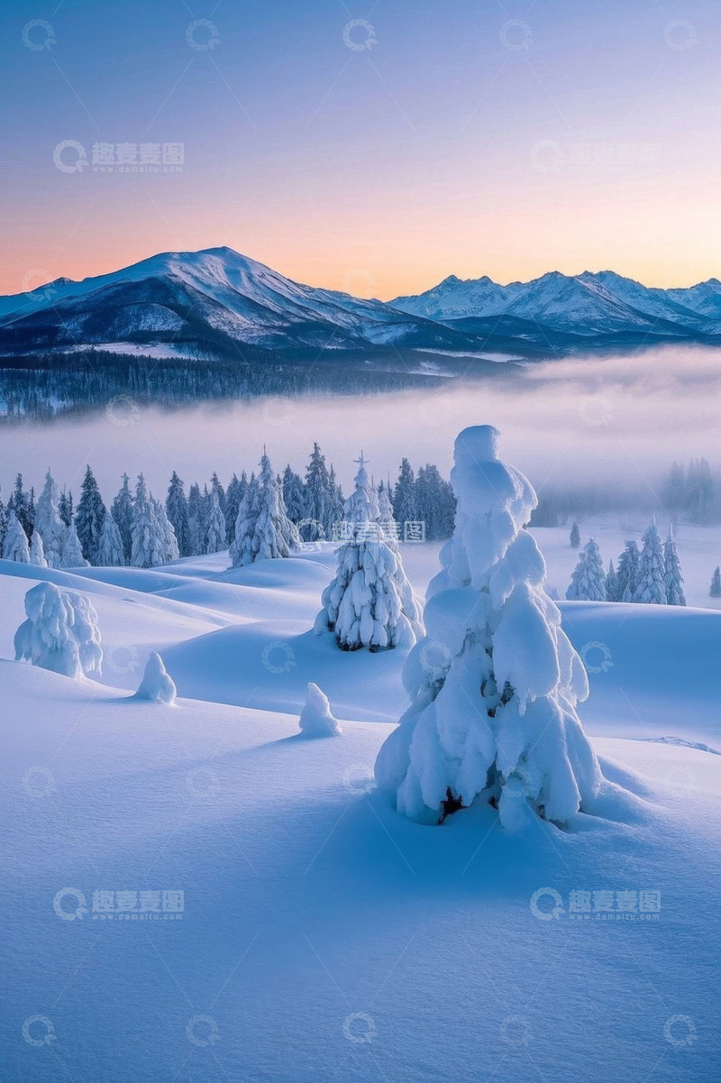 高清大图下载【趣麦麦图】雪山森林冬日雪景