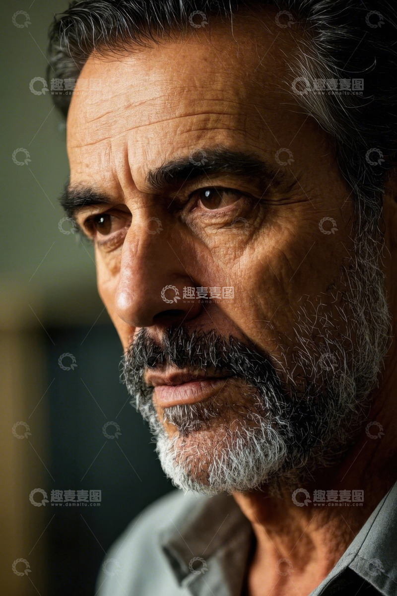 高清大图下载【趣麦麦图】沧桑老者凝视远方，饱经风霜