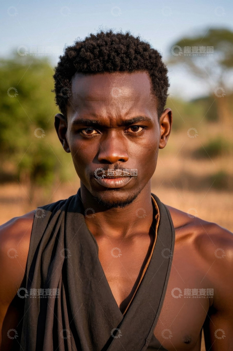 高清大图下载【趣麦麦图】非洲男子肖像阳光下的凝视