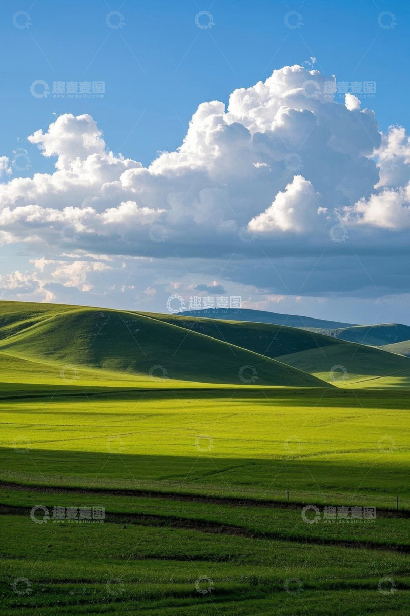 高清大图下载【趣麦麦图】广阔草原与蓝天白云美景