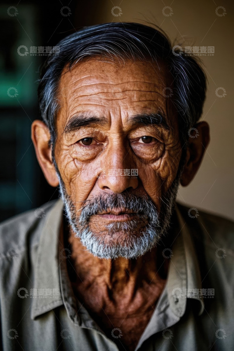 高清大图下载【趣麦麦图】一位饱经风霜的老年男子肖像