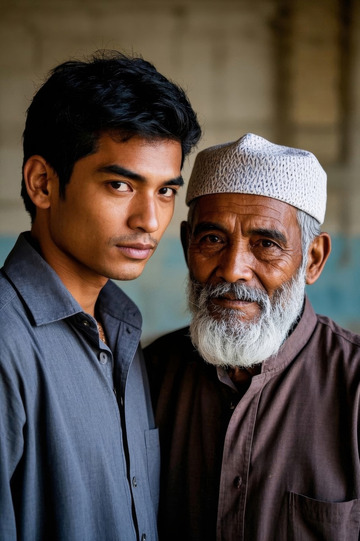 年轻男子与年长男子合影肖像