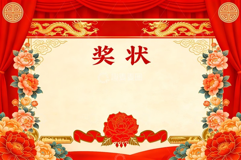 高清大图下载【趣麦麦图】奖状龙牡丹花朵