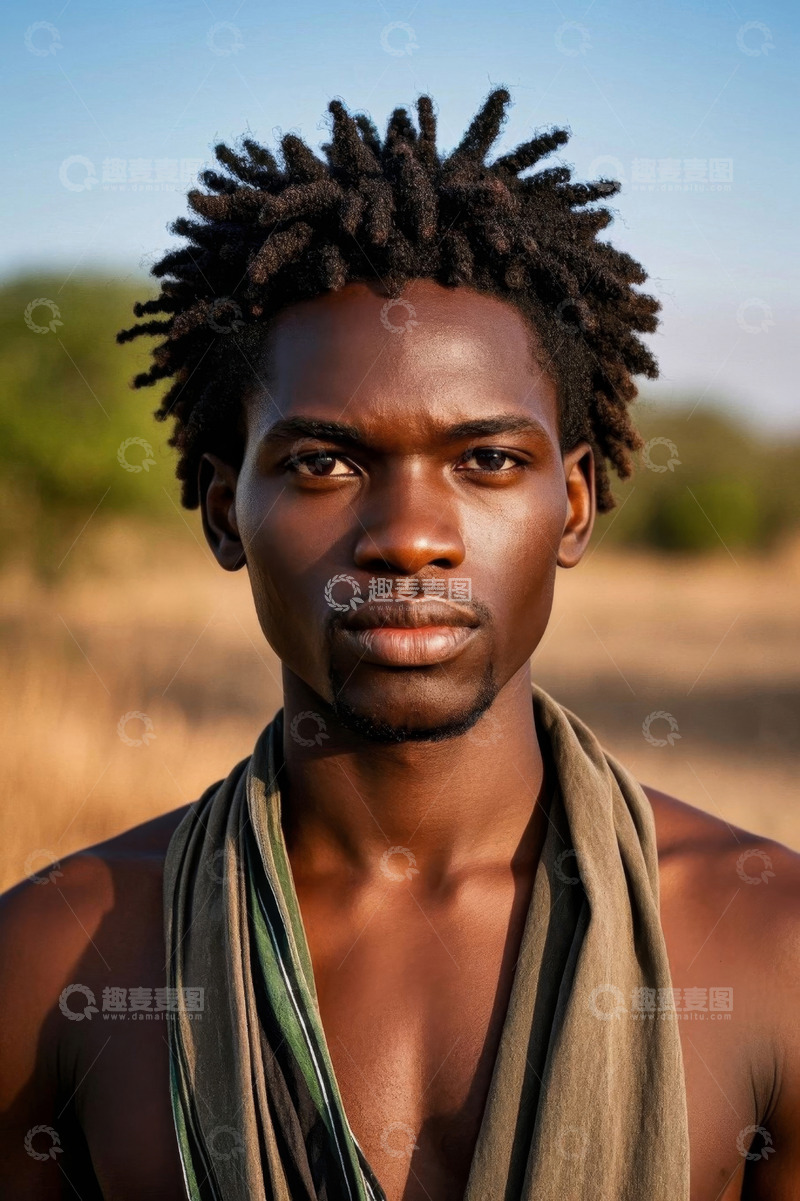 高清大图下载【趣麦麦图】非洲青年男子肖像阳光下凝视