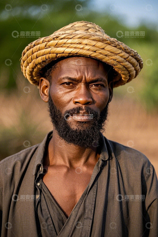 非洲男子肖像阳光下的凝视