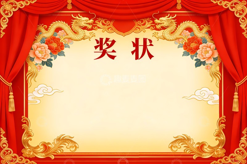 高清大图下载【趣麦麦图】模板金龙牡丹花奖状