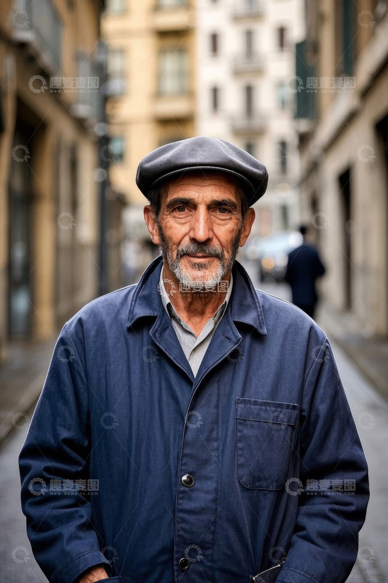 高清大图下载【趣麦麦图】街道上身穿工作服的年长男子