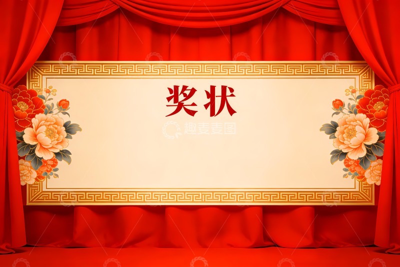 高清大图下载【趣麦麦图】幕布牡丹花奖状