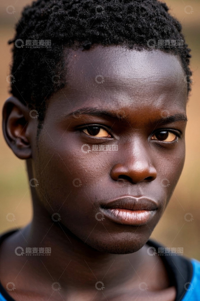 高清大图下载【趣麦麦图】非洲少年特写肖像阳光下的凝视
