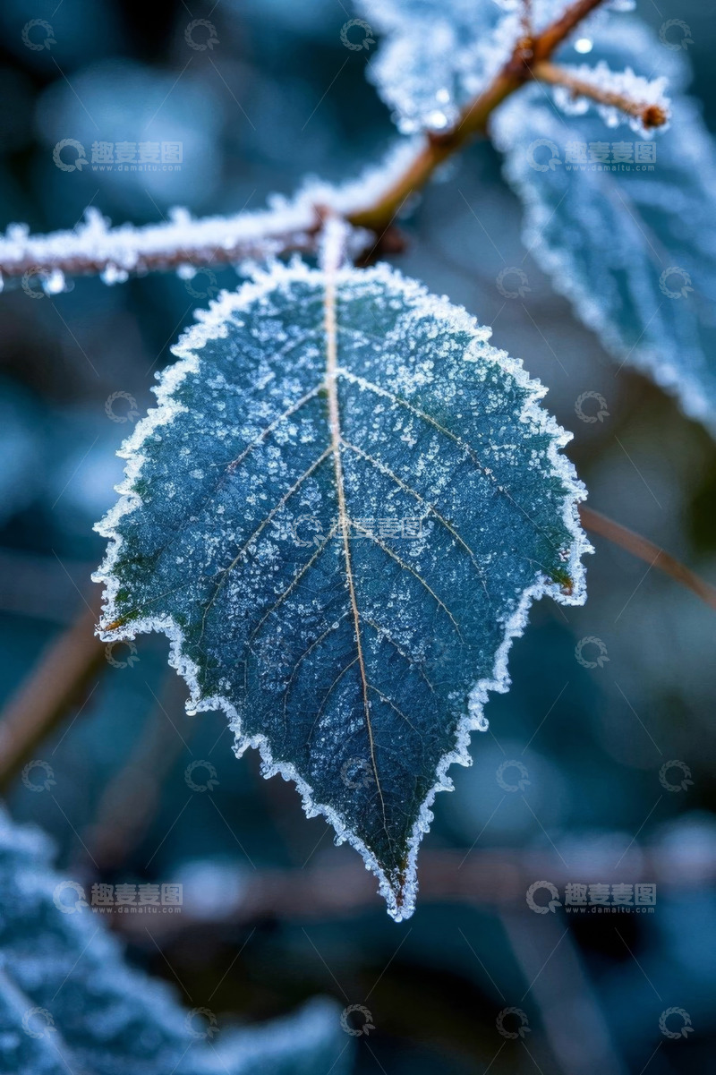 高清大图下载【趣麦麦图】覆冰树叶特写