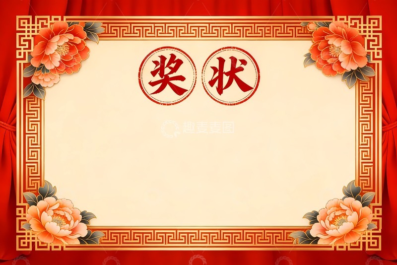 高清大图下载【趣麦麦图】牡丹方框奖状