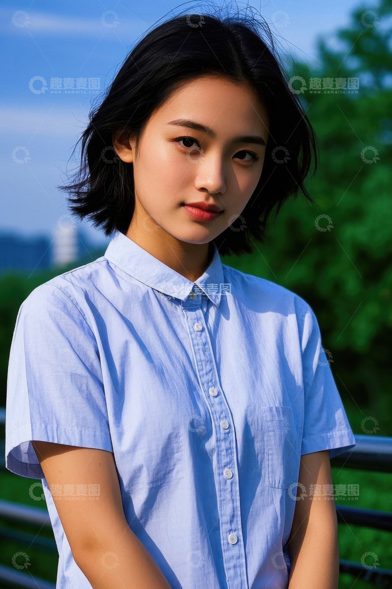 高清大图下载【趣麦麦图】阳光下清秀女孩侧颜照