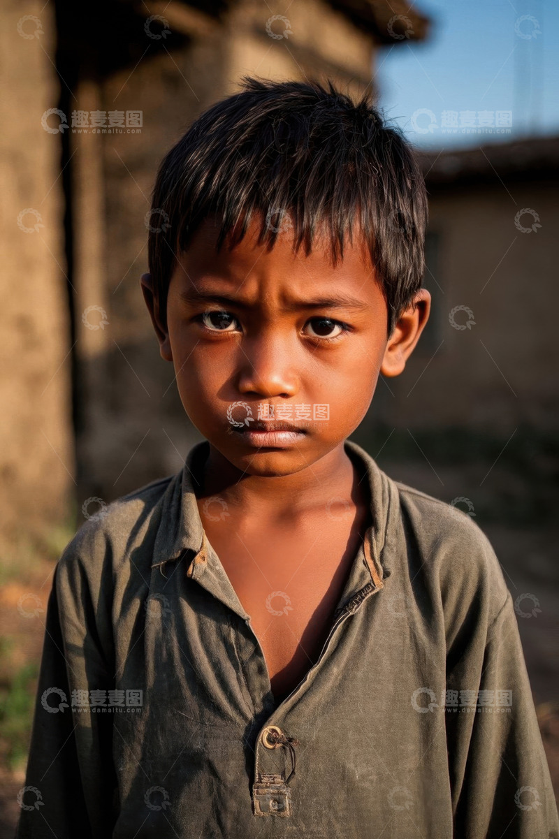 高清大图下载【趣麦麦图】乡村男孩忧郁凝视