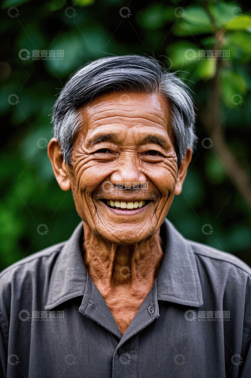 高清大图下载【趣麦麦图】慈祥老人户外微笑写真