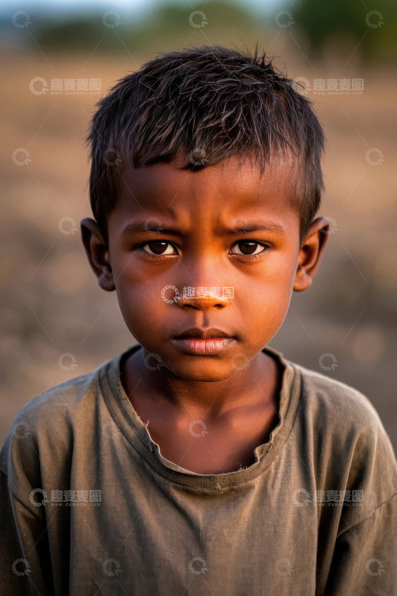 高清大图下载【趣麦麦图】乡村男孩凝视镜头眼神坚定