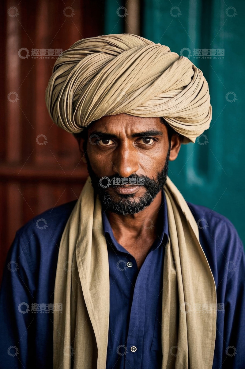 高清大图下载【趣麦麦图】印度男子肖像，凝视深邃眼神