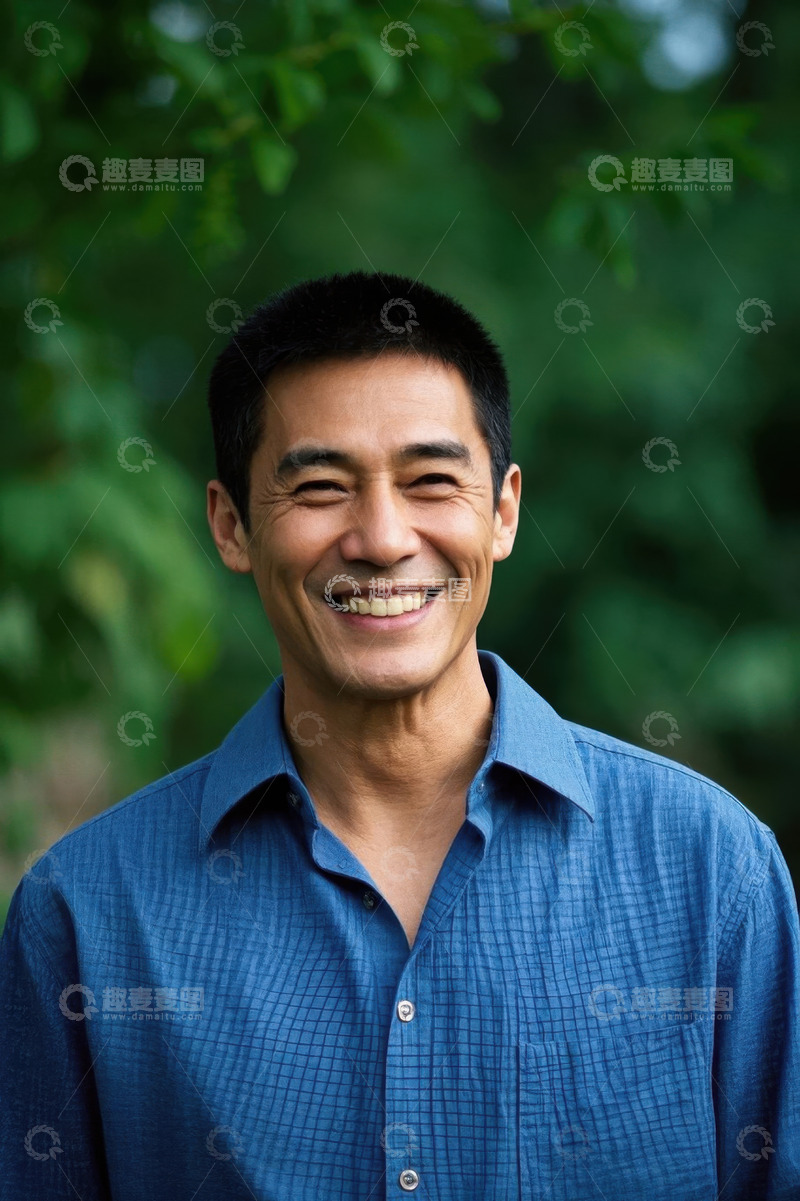 高清大图下载【趣麦麦图】微笑的亚洲中年男子户外写真