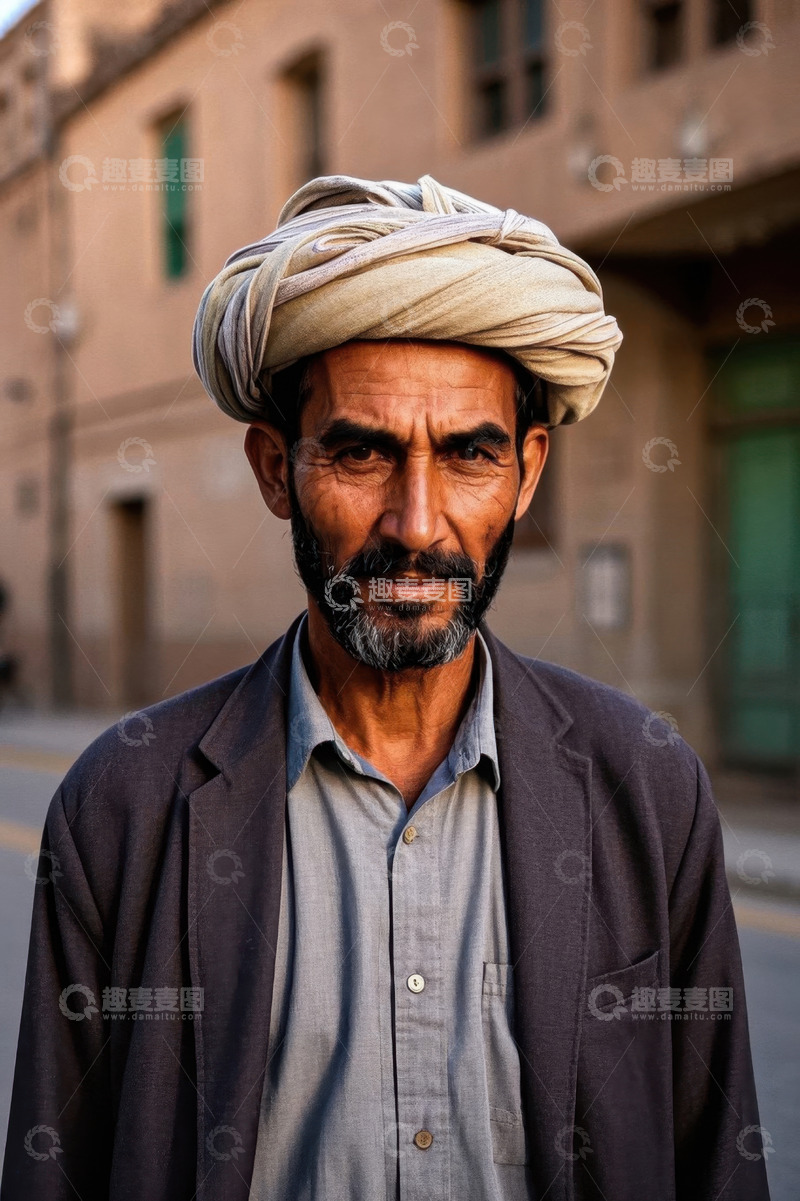 高清大图下载【趣麦麦图】中年男子身着深色外套，街头肖像