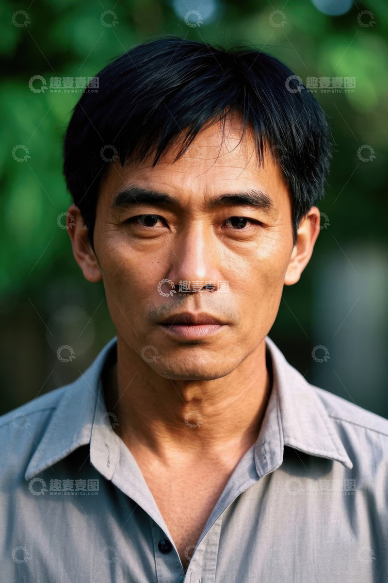 高清大图下载【趣麦麦图】亚洲中年男子肖像特写自然光
