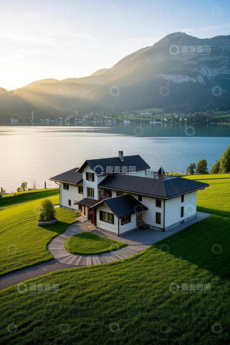 高清大图下载【趣麦麦图】湖畔别墅与山水风光