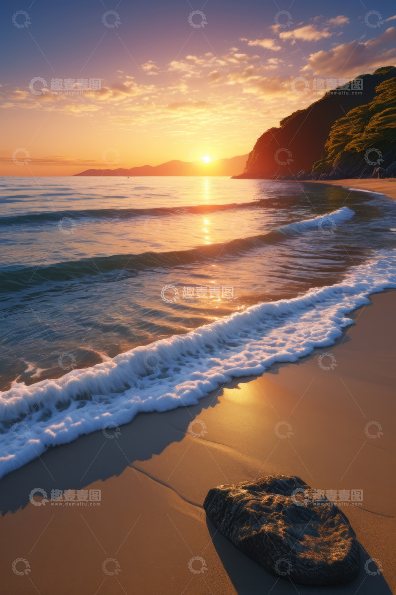 高清大图下载【趣麦麦图】海滩日落海景