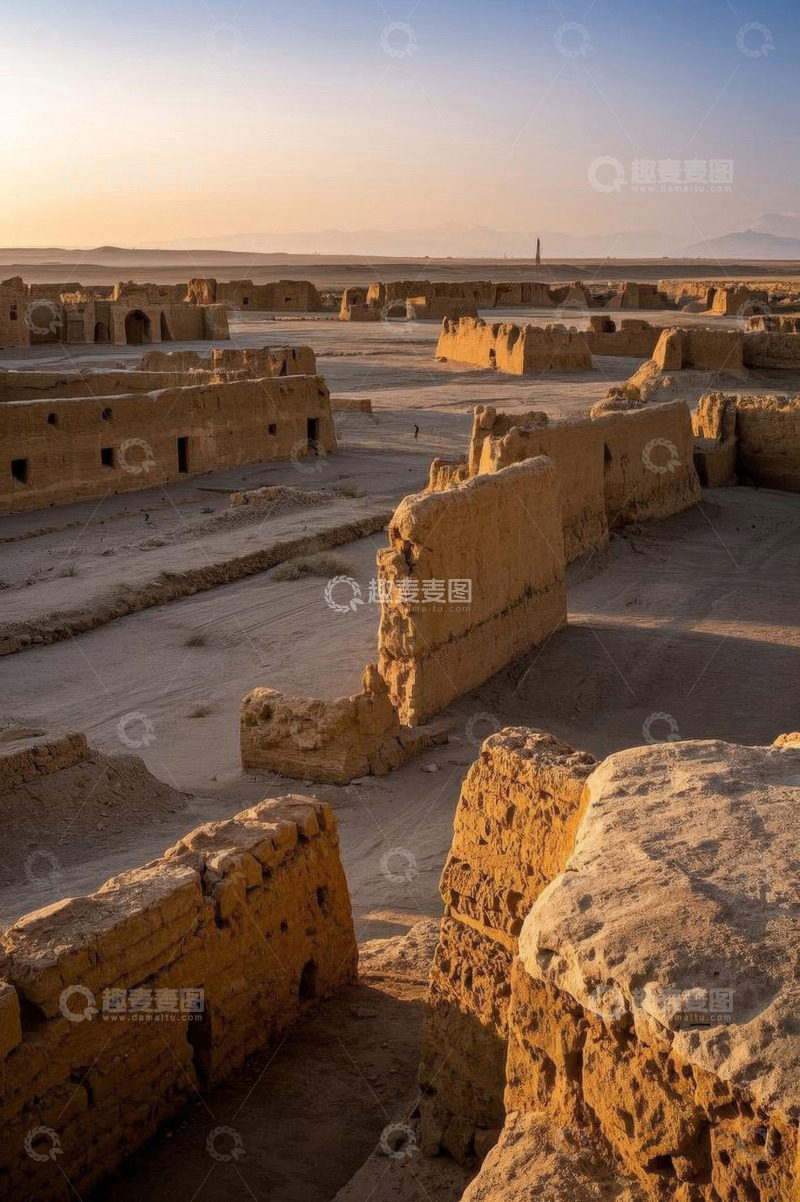 高清大图下载【趣麦麦图】沙漠中的城池遗址全景