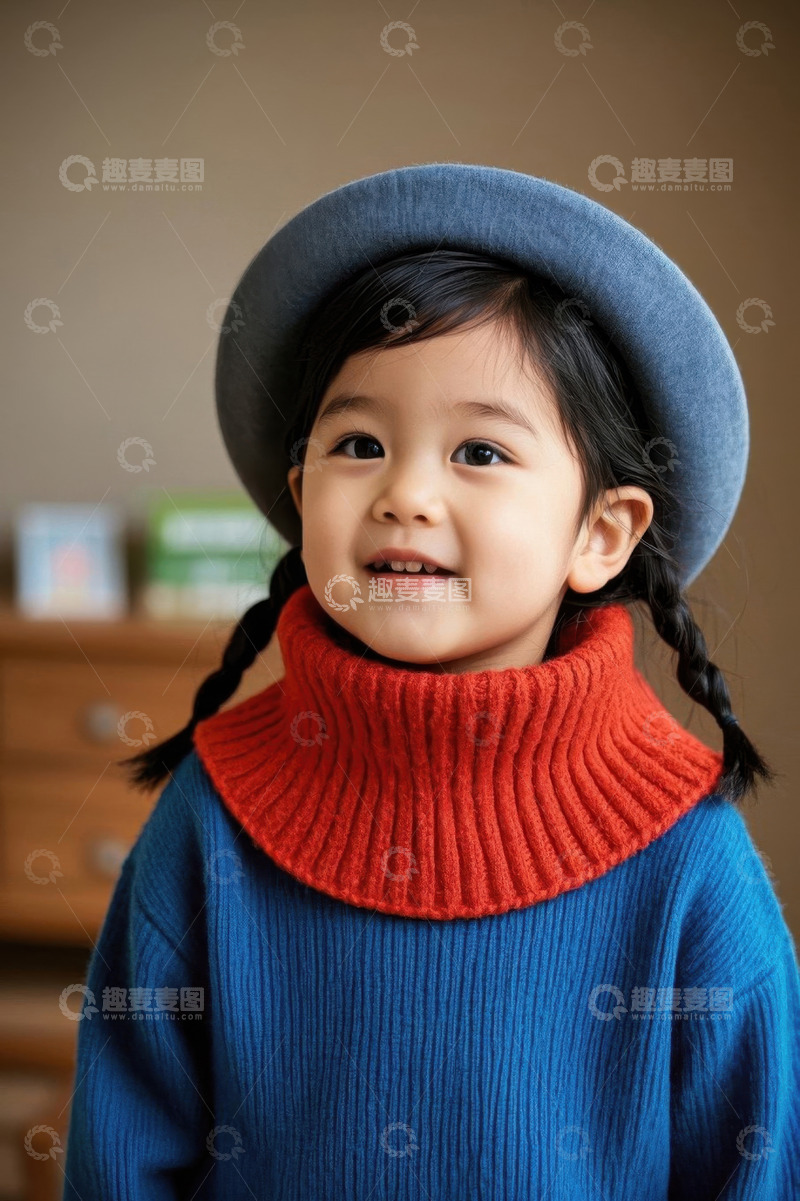 高清大图下载【趣麦麦图】可爱小女孩穿着毛衣戴着帽子