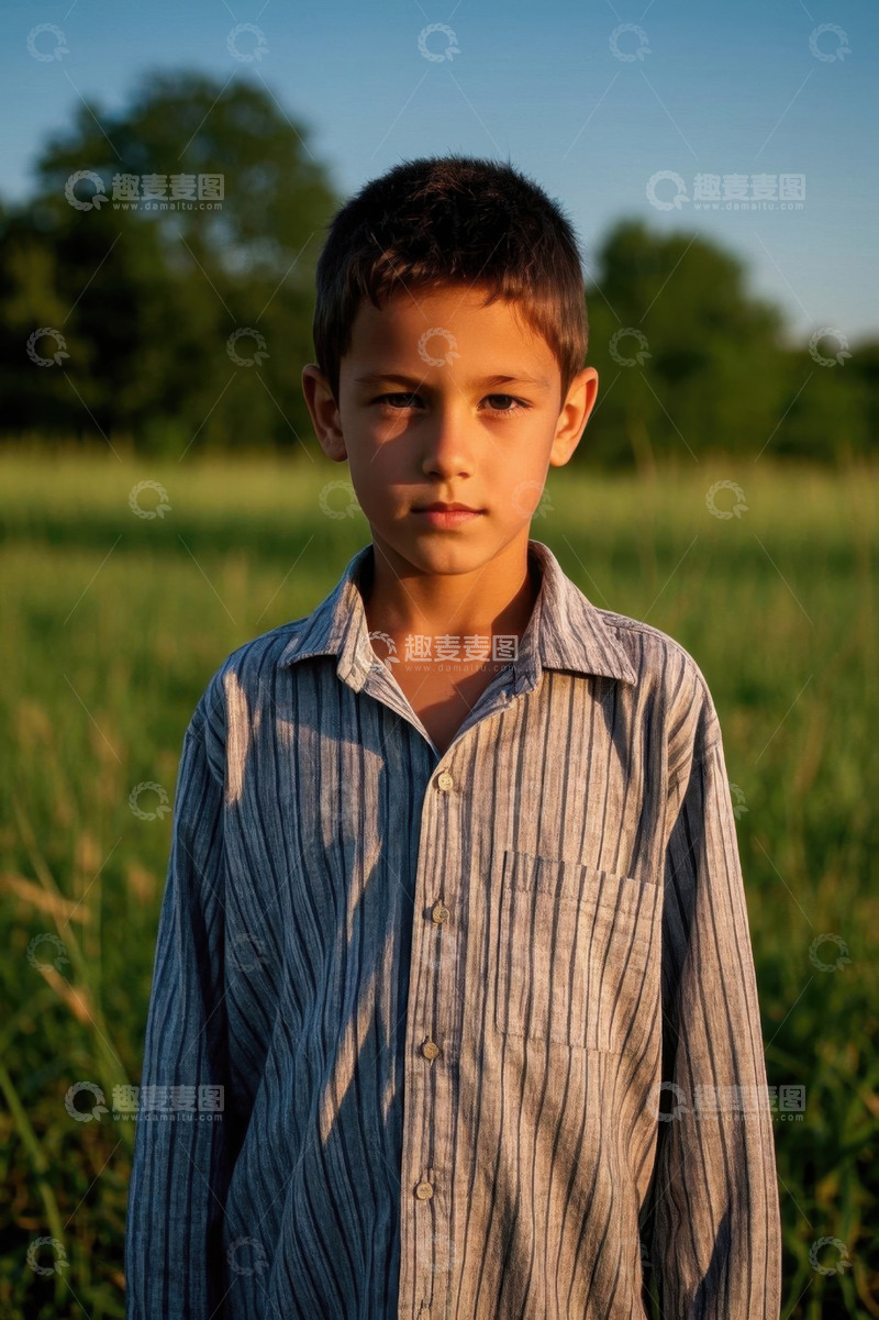 高清大图下载【趣麦麦图】男孩田野傍晚肖像阳光洒照