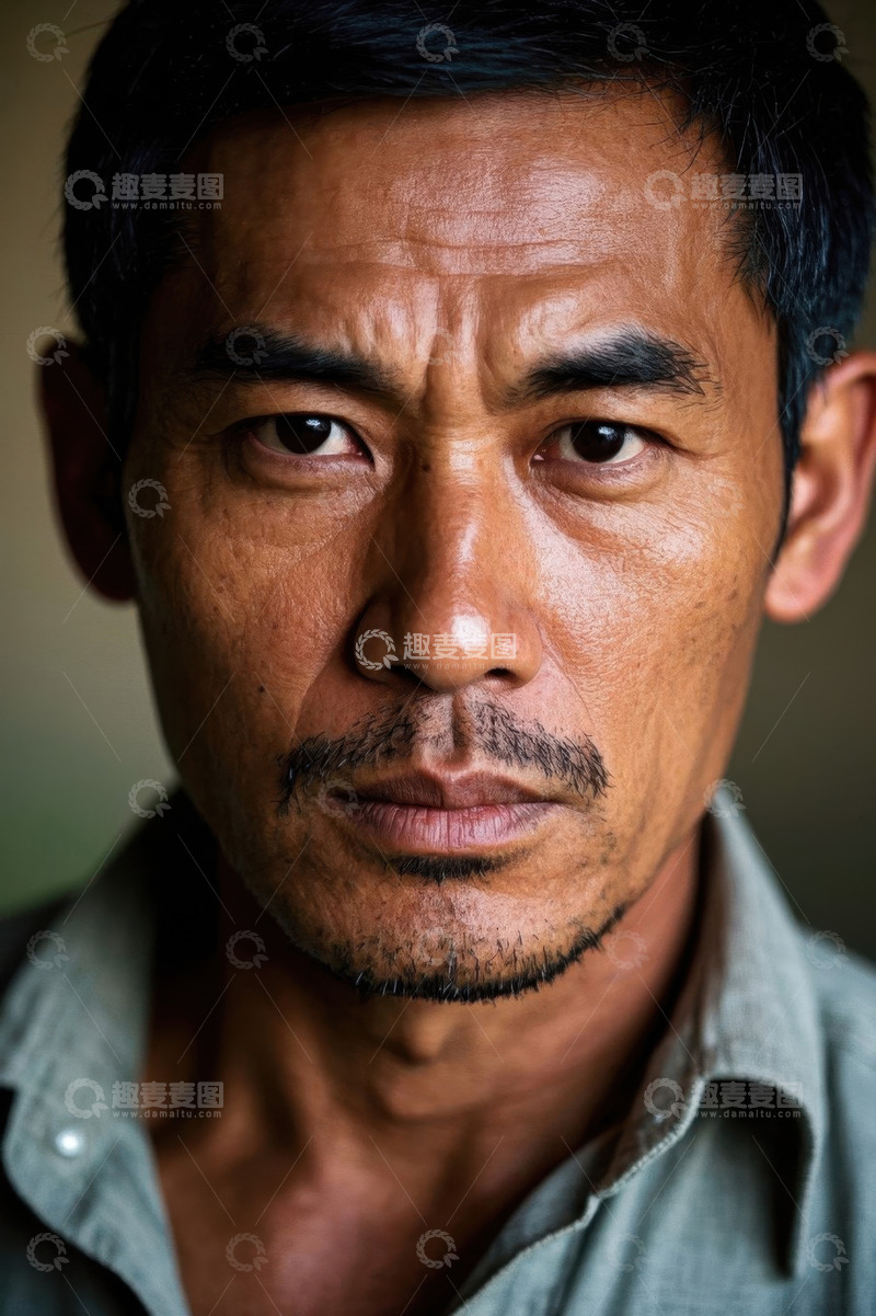 高清大图下载【趣麦麦图】亚洲男子特写肖像凝视镜头