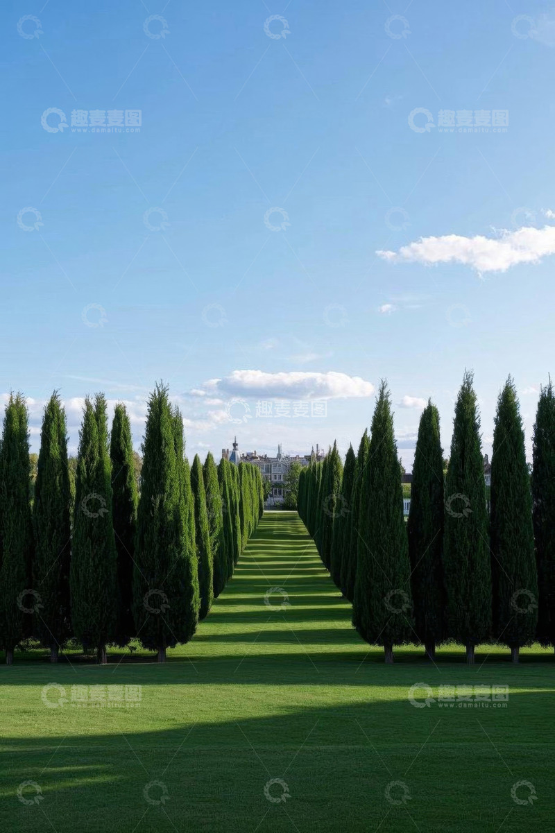 高清大图下载【趣麦麦图】绿树成排的户外花园景观