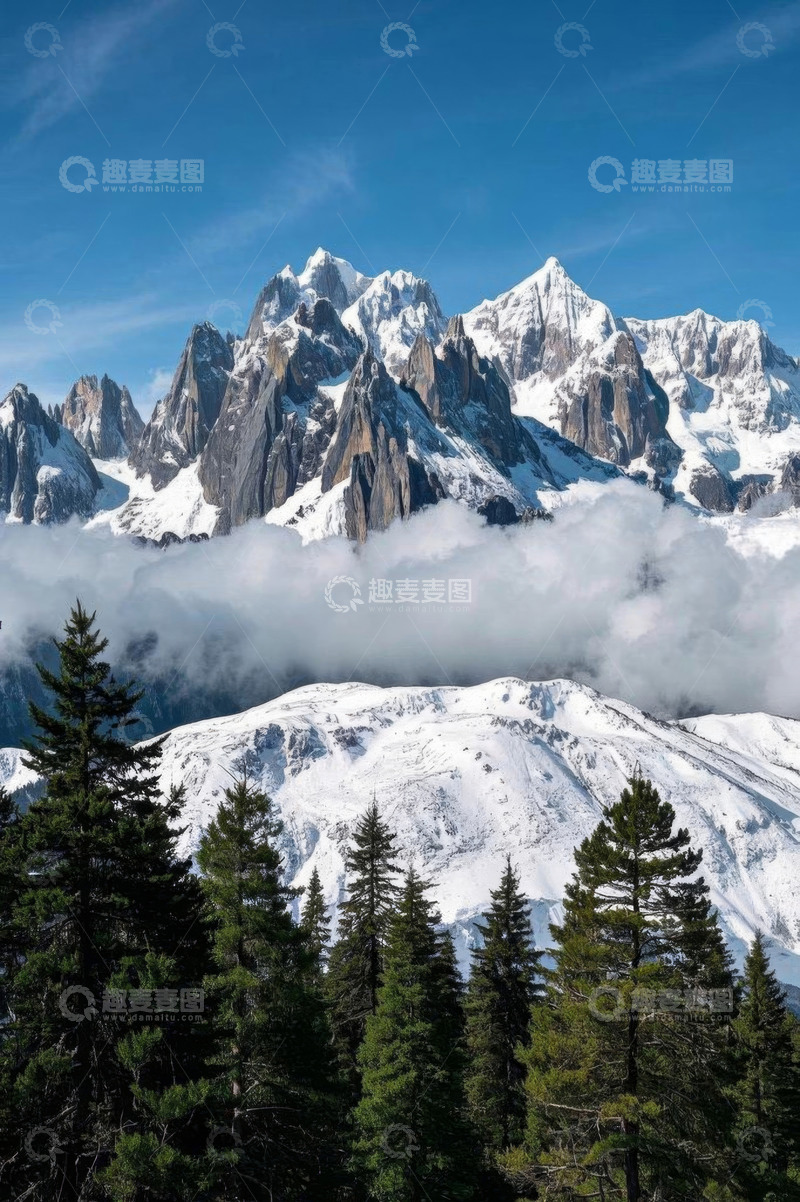 高清大图下载【趣麦麦图】雪山云景与松林自然风光