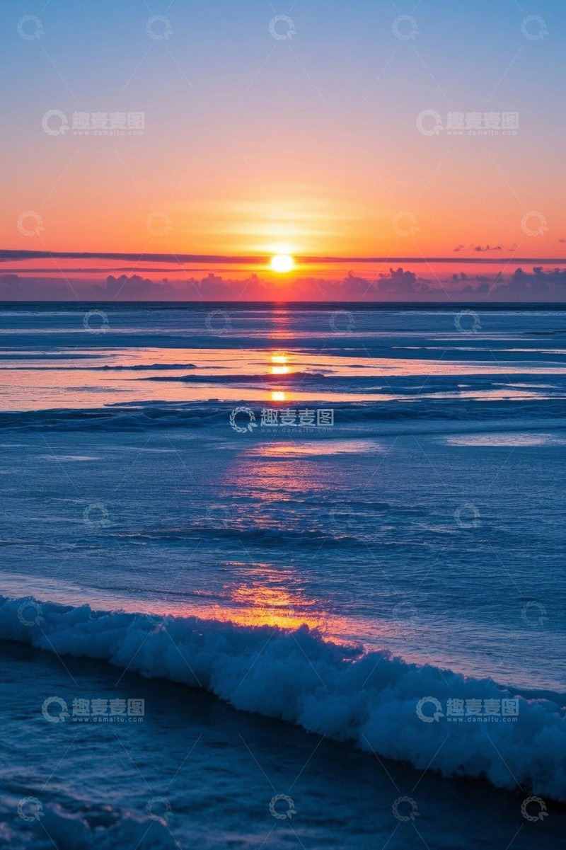 高清大图下载【趣麦麦图】海边日落时分海面景象