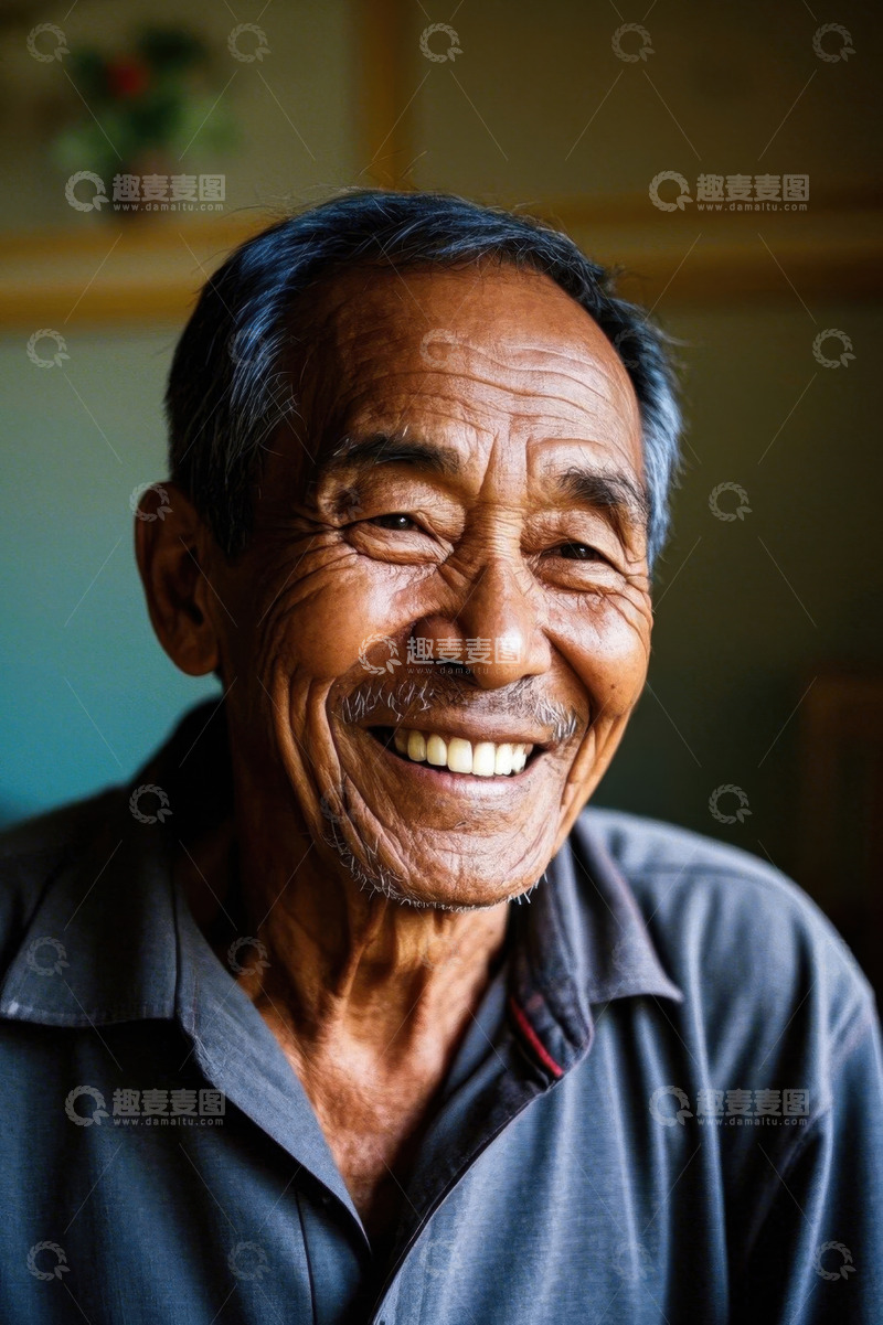 高清大图下载【趣麦麦图】一位慈祥快乐的老年男子肖像