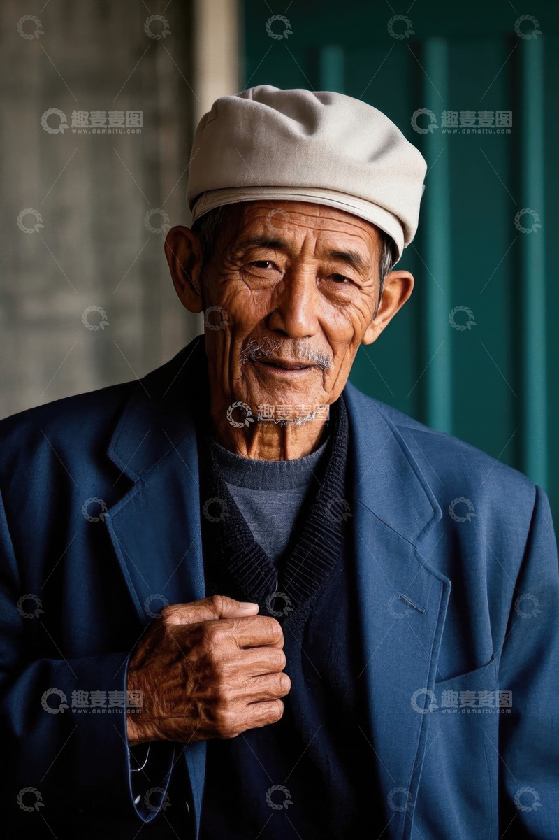 高清大图下载【趣麦麦图】一位慈祥的老人肖像照片