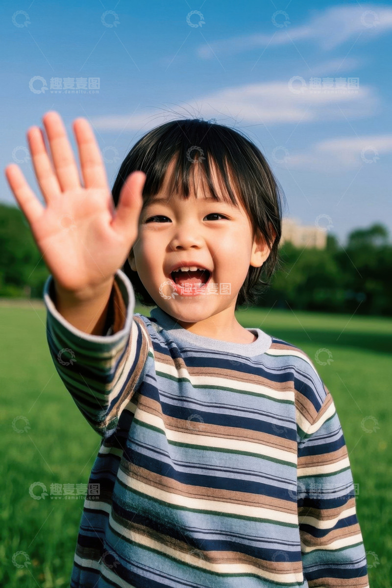 高清大图下载【趣麦麦图】可爱宝宝户外挥手问好