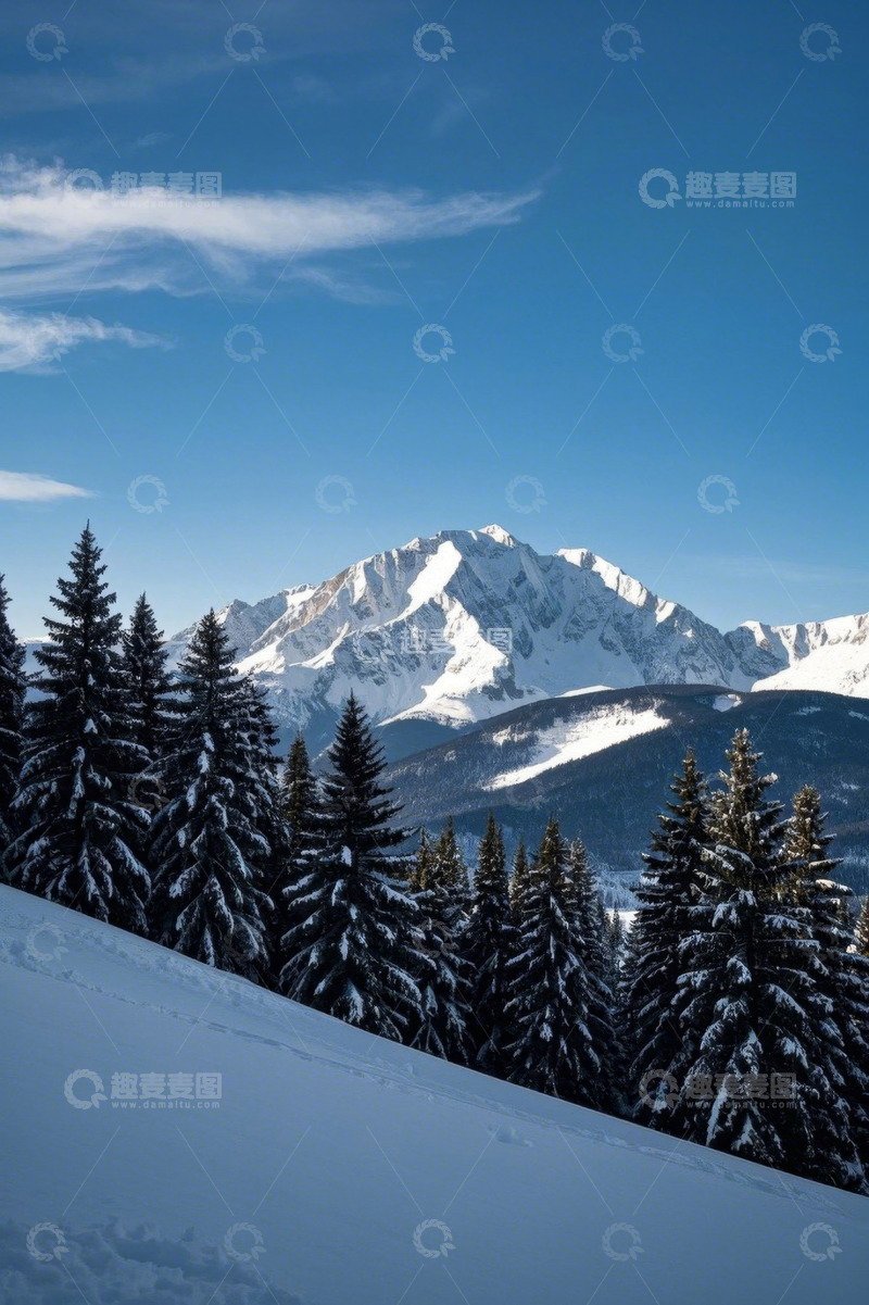 高清大图下载【趣麦麦图】雪山下的森林雪景