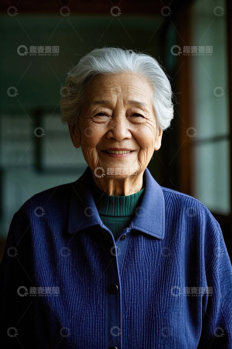 高清大图下载【趣麦麦图】慈祥微笑的老年女性肖像