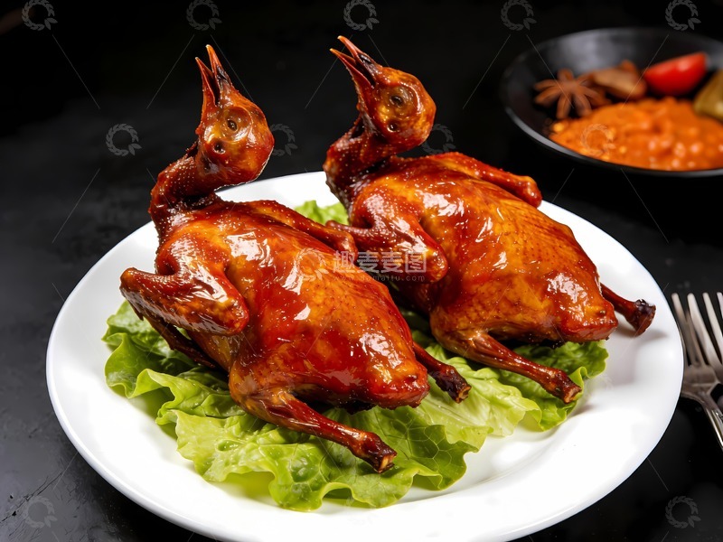 高清大图下载【趣麦麦图】两只烤乳鸽图片