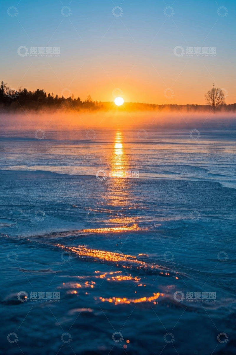 高清大图下载【趣麦麦图】冰面日出自然风光
