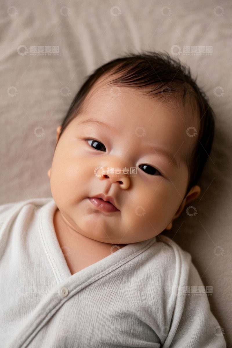 高清大图下载【趣麦麦图】可爱婴儿俯卧床上恬静睡颜