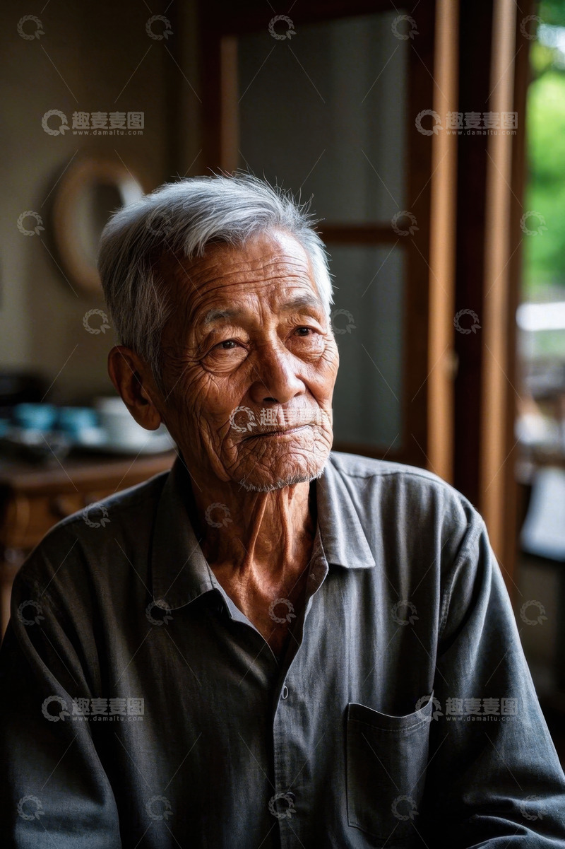 高清大图下载【趣麦麦图】一位饱经风霜的老人肖像