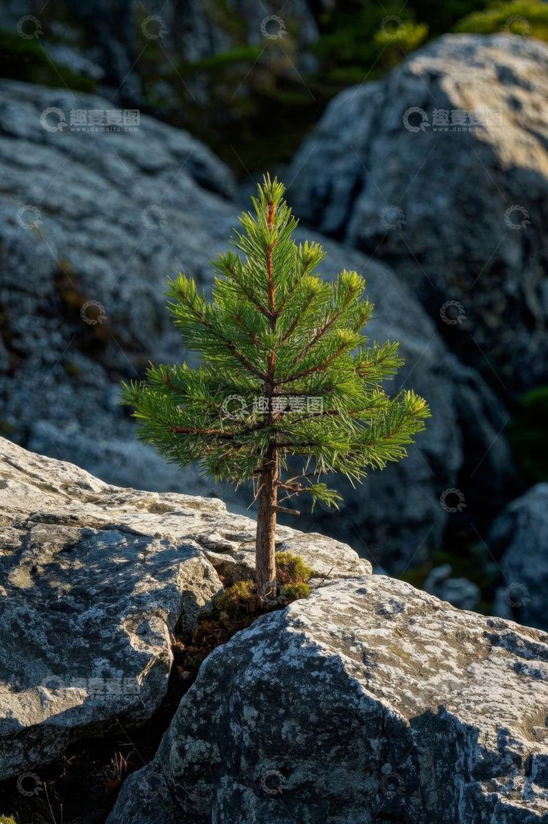 高清大图下载【趣麦麦图】岩石间生长的小松树