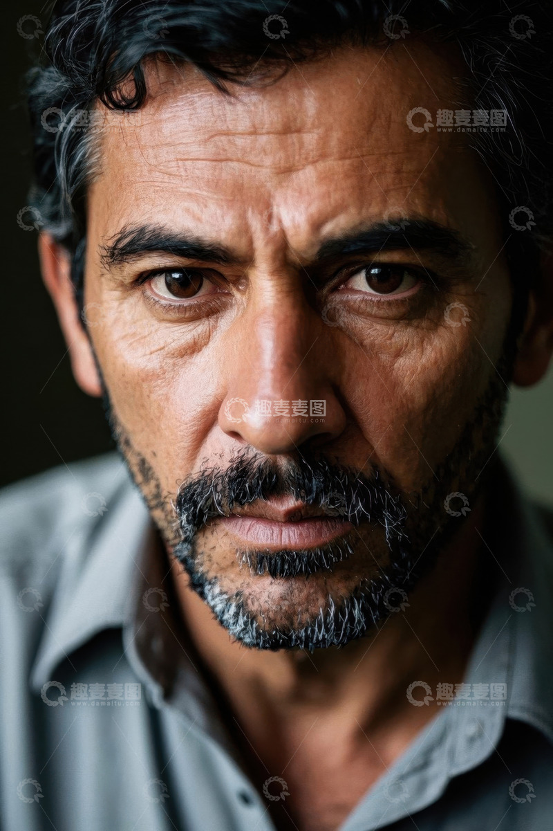 高清大图下载【趣麦麦图】忧郁眼神的中年男子特写