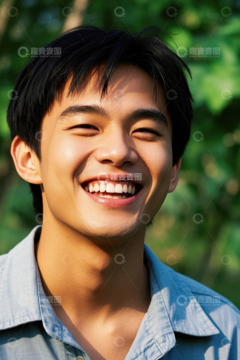 高清大图下载【趣麦麦图】阳光下快乐微笑的亚洲青年