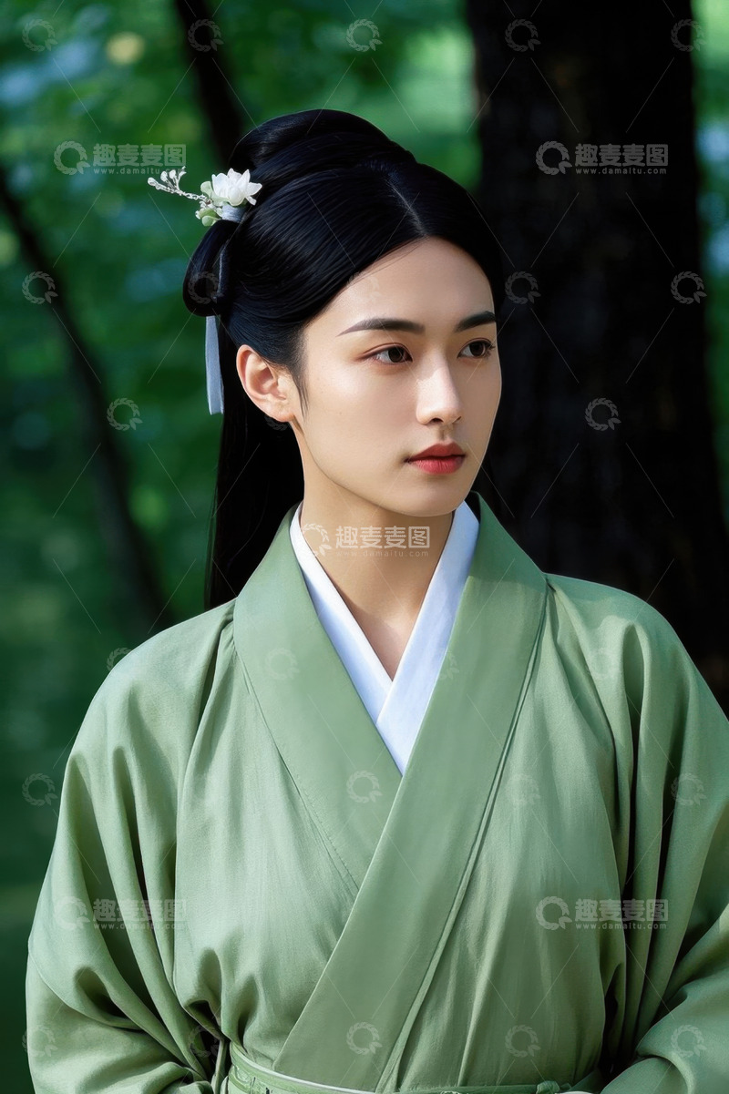 高清大图下载【趣麦麦图】古装女子侧身浅笑凝眸