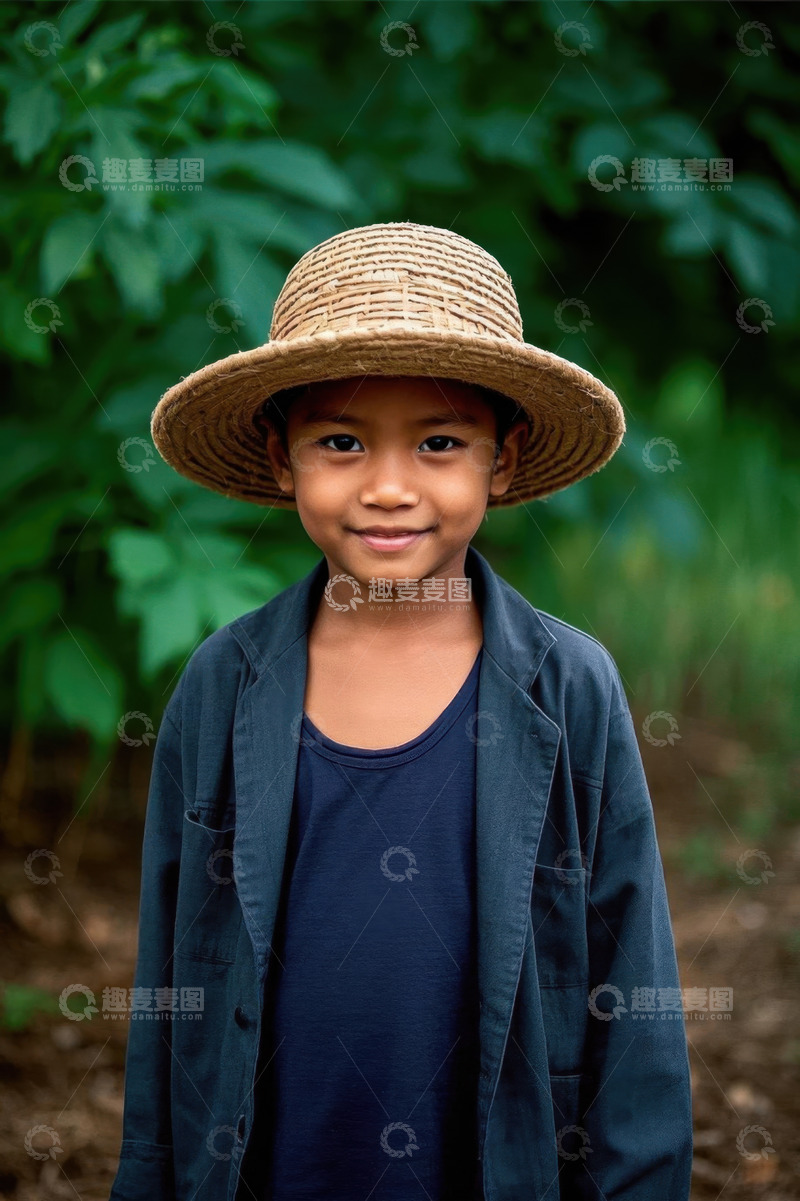 高清大图下载【趣麦麦图】田园里微笑的亚洲男孩