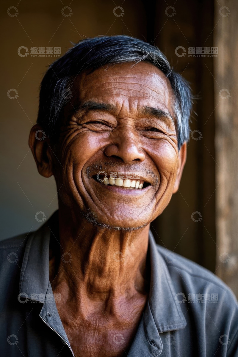 高清大图下载【趣麦麦图】一位笑容灿烂的老人肖像