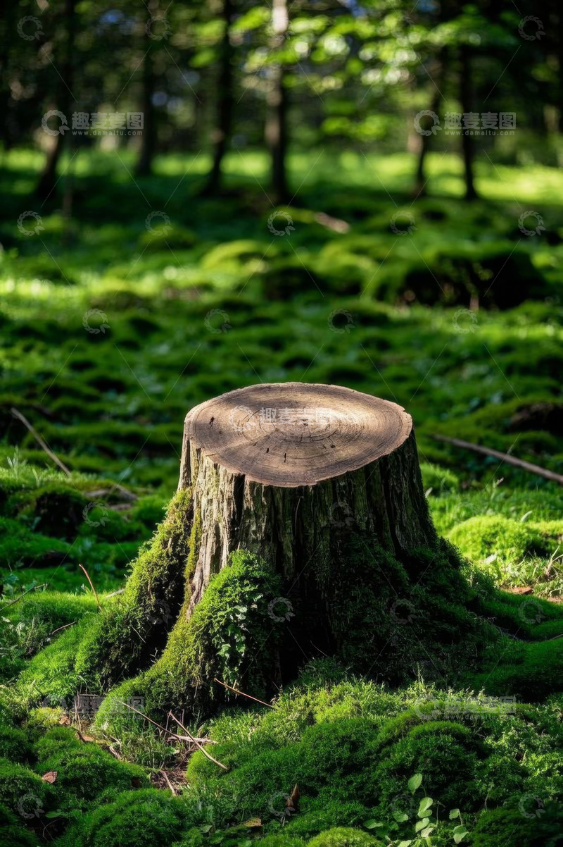 高清大图下载【趣麦麦图】森林中长满苔藓的树桩