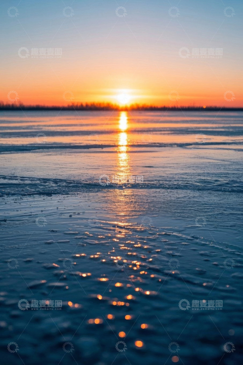 高清大图下载【趣麦麦图】冰面夕阳自然风光